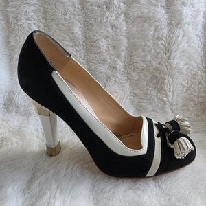 Pollini Black and White Tassel Heels